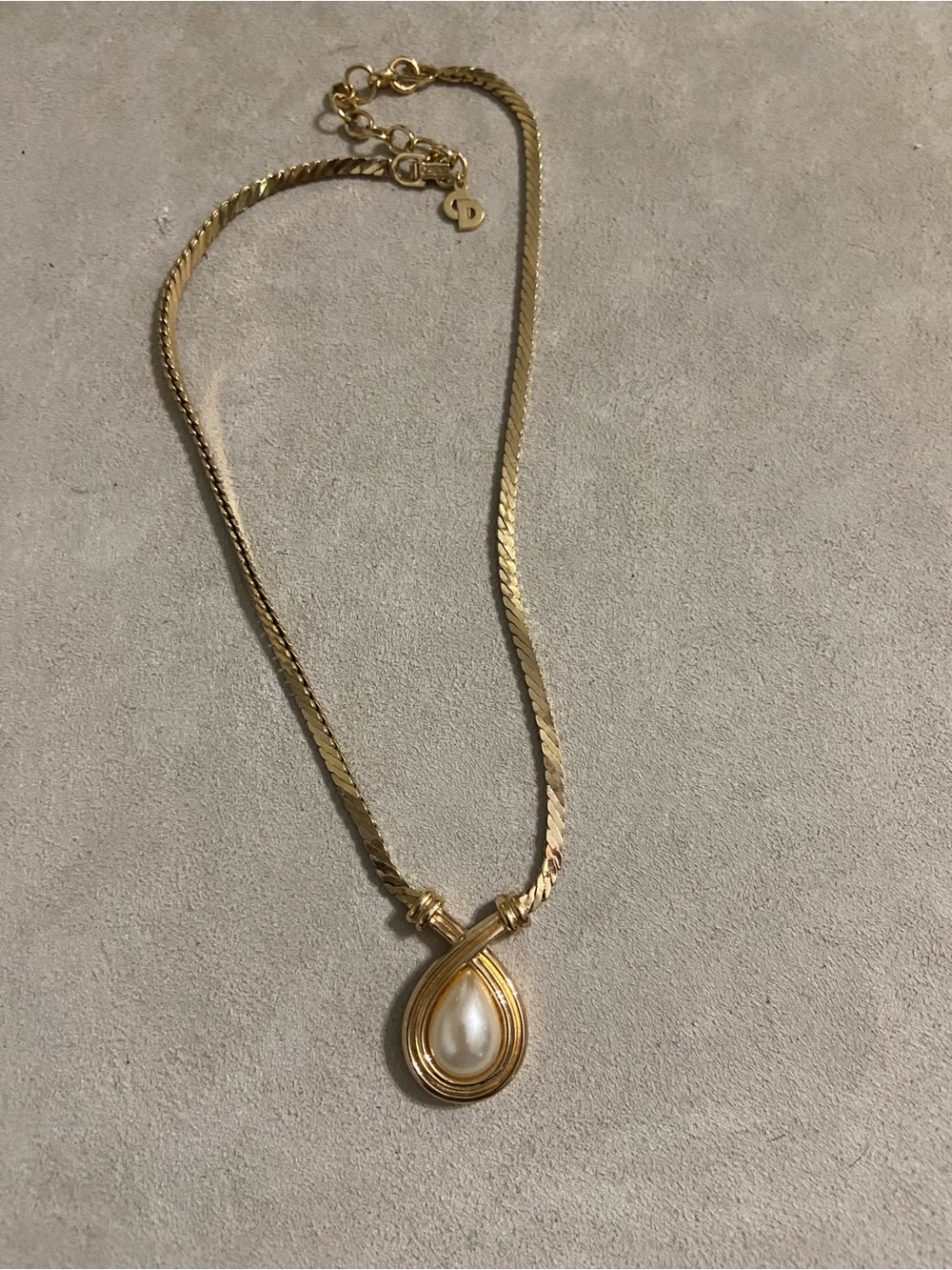 Christian Dior Vintage 1980s Textured White Pearl Water Tear Drop Cross Pendant